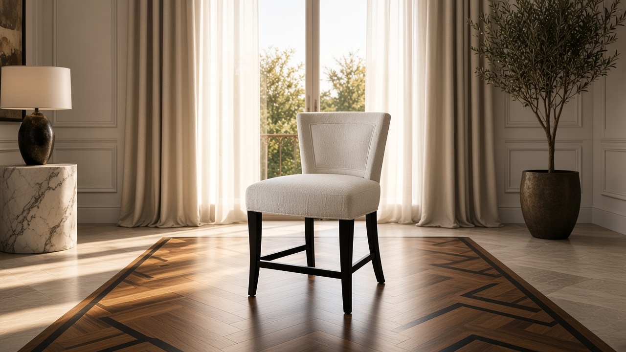 Split photograph of an upholstered chair, soiled on the left, cleaned on the right